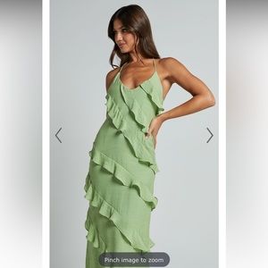 Showpo Brayden Midi Ruffle Dress in Green